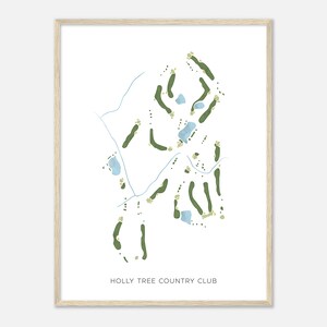 Holly Tree Country Club, Carolina del Sud - Mappa moderna dell'acquerello / Regalo per golfisti, Arte da parete per il golf, Stampa di poster di golf, Layout del campo