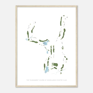 O curso do torneio no Woodlands Country Club, Virgínia - Mapa moderno em aquarela | Presente para golfista, arte de parede de golfe, impressão de pôster de golfe