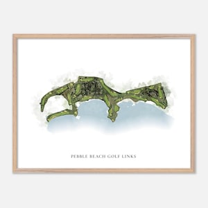 Pebble Beach Golf Links in Del Monte Forest, Kalifornien - Klassische Aquarell Landkarte | Golfer Geschenk, Golf Wandkunst, Golf Poster Druck