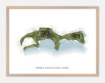 Pebble Beach Golf Links in Del Monte Forest, California - Classic Watercolor Map | Golfer Gift, Golf Wall Art, Golf Poster Print