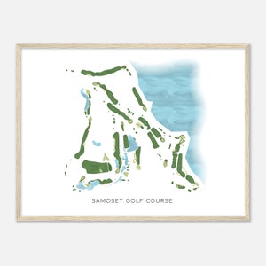 Samoset-golfbaan, Maine - moderne aquarelkaart | Golfer cadeau, golf kunst aan de muur, golf poster print, baanindeling