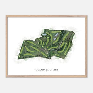 Towanda Golf Club à Towanda, Pennsylvanie - Carte aquarelle classique | Cadeau golfeur, oeuvre d'art murale de golf, impression d'affiche de golf, aménagement du parcours