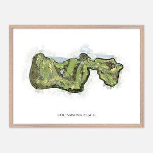 Streamsong Black in Bowling Green, Florida: klassieke aquarelkaart | Golfcadeau, golfmuurkunst, golfposterprint, baanindeling
