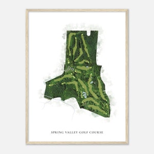 Spring Valley Golf Course, Wisconsin - Klassieke aquarelkaart | Golfer cadeau, golf kunst aan de muur, golf poster print, baanindeling
