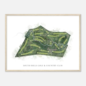 South Hills Golf & Country Club, Wisconsin - Classic Watercolor Map | Golfer Gift, Golf Wall Art, Golf Poster Print, Course Layout
