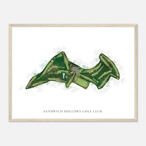 Sandwich Hohle Golf Club, Massachusetts - Klassische Aquarell Landkarte | Golfer Geschenk, Golf Wandkunst, Golf Poster Druck, Platz Layout