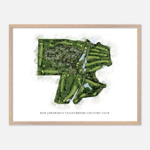 Valleybrook Country Club di Ron Jaworski a Blackwood, New Jersey - Mappa classica ad acquerello / Regalo per golfisti, Arte murale per golf, Stampa poster per golf