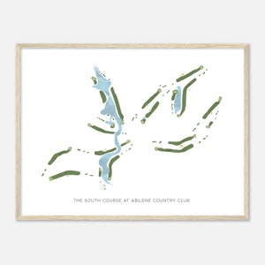 Il South Course all'Abilene Country Club, Texas - Mappa acquerello moderna / Regalo per golfisti, Arte da parete per il golf, Stampa poster di golf, Layout del campo