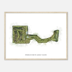 Indian Run Golf Club, Michigan - Klassieke aquarelkaart | Golfer cadeau, golf kunst aan de muur, golf poster print, baanindeling