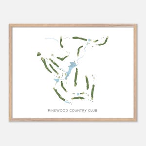 Pinewood Country Club ad Asheboro, North Carolina - Mappa moderna ad acquerello / Regalo per golfisti, Arte murale per golf, Stampa poster per golf, Layout del campo