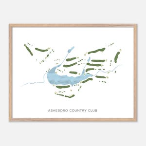 Asheboro Country Club ad Asheboro, Carolina del Nord - Mappa moderna ad acquerello / Regalo per golfisti, Arte murale per golf, Stampa poster per golf, Layout del campo