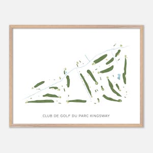 May include: A minimalist line drawing of a golf course, showing the layout of the greens and fairways. The text "CLUB DE GOLF DU PARC KINGSWAY" is printed below the image.