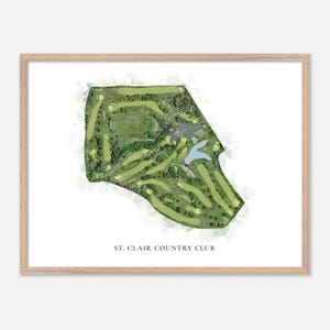 St. Clair Country Club a Belleville, Illinois - Mappa classica ad acquerello / Regalo per golfisti, Arte murale da golf, Stampa poster da golf, Layout del campo
