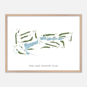 Pine Lake Country Club à Charlotte, Caroline du Nord - Carte aquarelle moderne | Cadeau golfeur, oeuvre d'art murale de golf, impression d'affiche de golf, aménagement du parcours