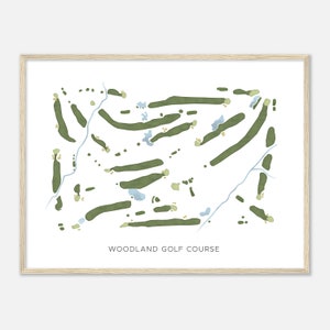 Woodland Golf Course, Ohio - mapa moderno em aquarela | Presente para golfista, arte de parede de golfe, impressão de pôster de golfe, layout do campo