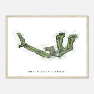 The Challenge in Oak Forest, Texas - Klassische Aquarell-Karte | Golfer Geschenk, Golf Wandkunst, Golf Poster Druck, Platz Layout