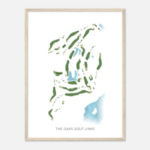 The Oaks Golf Links, New Hampshire - Moderne aquarelkaart | Golfer cadeau, golf kunst aan de muur, golf poster print, baanindeling