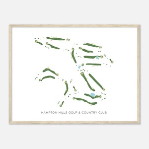 Hampton Hills Golf & Country Club, New York - Mappa acquerello moderna / Regalo per golfisti, Arte da parete per golf, Stampa poster di golf, Layout del campo