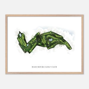 Bass Rocks-golfclub in Gloucester, Massachusetts: klassieke aquarelkaart | Golfcadeau, golfmuurkunst, golfposterprint, baanindeling