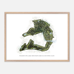Walden on Lake Houston Golf & Country Club a Humble, Texas - Mappa classica ad acquerello / Regalo per golfisti, Arte murale per golf, Stampa poster per golf
