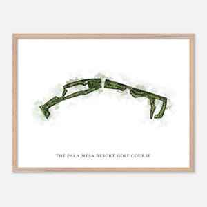 Le parcours de golf du Pala Mesa Resort à Fallbrook, Californie - carte aquarelle classique | Cadeau de golfeur, oeuvre d'art murale de golf, impression d'affiche de golf