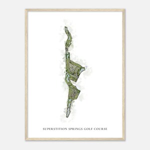 Parcours de golf de Superstition Springs, Arizona - Carte aquarelle classique | Cadeau golfeur, oeuvre d'art murale de golf, impression d'affiche de golf, aménagement du parcours