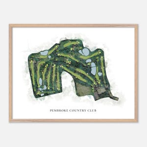 Pembroke Country Club a Pembroke, Massachusetts - Mappa classica ad acquerello / Regalo per golfisti, Arte murale per golf, Stampa poster per golf, Layout del campo