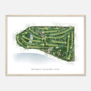 Detroit Country Club, Minnesota - Mappa classica ad acquerello/Regalo per golfista, Arte da parete per il golf, Stampa poster di golf, Layout del campo