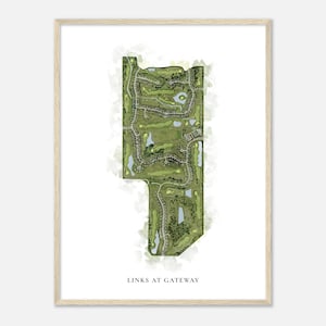 Links bij Gateway, Michigan - Klassieke aquarelkaart | Golfer cadeau, golf kunst aan de muur, golf poster print, baanindeling