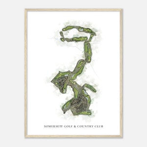 Somersett Golf & Country Club, Nevada - Klassieke aquarelkaart | Golfer cadeau, golf kunst aan de muur, golf poster print, baanindeling