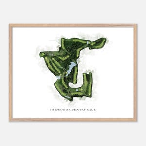 Pinewood Country Club ad Asheboro, Carolina del Nord - Mappa classica ad acquerello / Regalo per golfisti, Arte murale per golf, Stampa poster per golf, Layout del campo