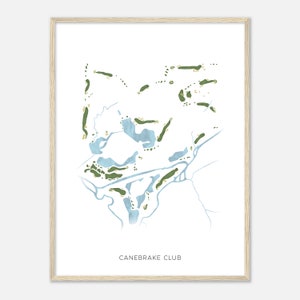 Canebrake Club, Alabama - moderne aquarelkaart | Golfer cadeau, golf kunst aan de muur, golf poster print, baanindeling