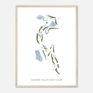 Auburn Valley Golf Club, Californië - moderne aquarelkaart | Golfer cadeau, golf kunst aan de muur, golf poster print, baanindeling