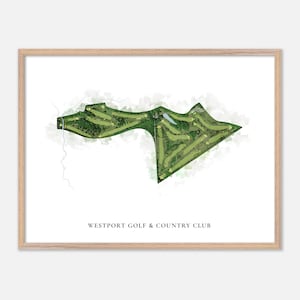 Westport Golf & Country Club a Westport, New York - Mappa classica ad acquerello / Regalo per golfisti, Arte murale per golf, Stampa poster per golf