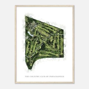 Il Country Club di Indianapolis, Indiana - Mappa classica dell'acquerello / Regalo per golfisti, Arte da parete per il golf, Stampa di poster di golf, Layout del campo