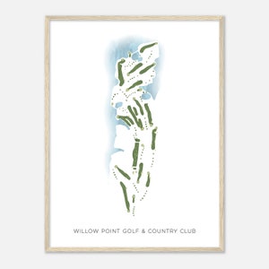 Willow Point Golf & Country Club, Alabama - moderne aquarelkaart | Golfer cadeau, golf kunst aan de muur, golf poster print, baanindeling
