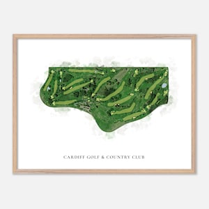 Cardiff Golf & Country Club a , Canada - Mappa classica ad acquerello / Regalo per golfisti, Arte murale per golf, Stampa poster per golf, Layout del campo