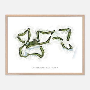 Oyster Reef Golf Club à Hilton Head Island, Caroline du Sud - Carte aquarelle classique | Cadeau de golfeur, oeuvre d'art murale de golf, impression d'affiche de golf