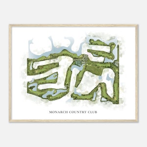 Monarch Country Club, Florida - Klassieke aquarelkaart | Golfer cadeau, golf kunst aan de muur, golf poster print, baanindeling
