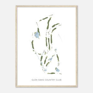 Glen Oaks Country Club, Iowa - Mappa acquerello moderna / Regalo per golfisti, Arte da parete per golf, Stampa poster di golf, Layout del campo