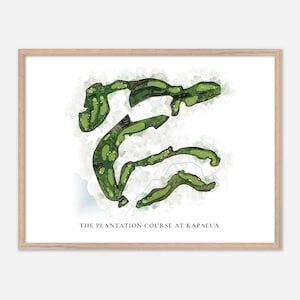 The Plantation Course At Kapalua in Lahaina, Hawaii - Classic Watercolor Map | Golfer Gift, Golf Wall Art, Golf Poster Print, Course Layout