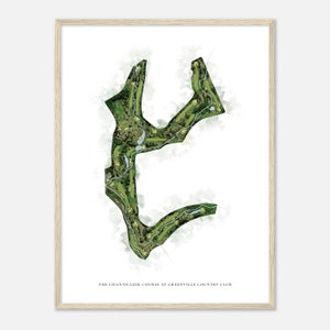 Il campo Chanticleer al Greenville Country Club, Carolina del Sud - Mappa classica dell'acquerello / Regalo per golfisti, Arte della parete del golf, Stampa poster del golf