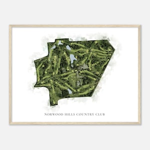 Norwood Hills Country Club, Missouri - Mappa classica ad acquerello / Regalo per golfisti, Arte da parete per golf, Stampa poster di golf, Layout del campo