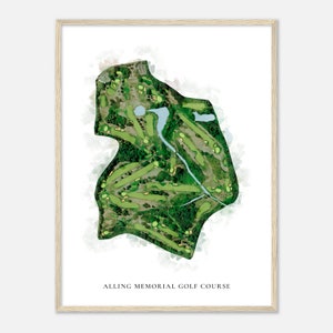Alling Erinnerungs-Golfplatz, Conneticut - Klassische Aquarell Karte | Golfer Geschenk, Golf Wandkunst, Golf Poster Druck, Platz Layout