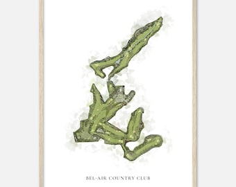 Bel-Air Country Club, California - Classic Watercolor Map | Golfer Gift, Golf Wall Art, Golf Poster Print, Course Layout