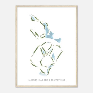 Hacienda Hills Golf & Country Club, Florida - Mappa acquerello moderna / Regalo per golfisti, Arte da parete per golf, Stampa poster di golf, Layout del campo