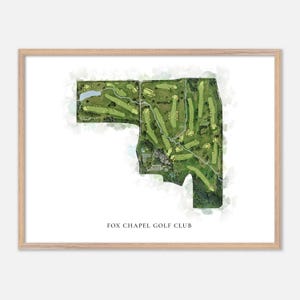 Fox Chapel Golf Club à Pittsburgh, Pennsylvanie - Carte aquarelle classique | Cadeau golfeur, oeuvre d'art murale de golf, impression d'affiche de golf, aménagement du parcours