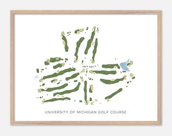 University Of Michigan Golf Course, Michigan - Modern Watercolor Map | Golfer Gift, Golf Wall Art, Golf Poster Print, Course Layout