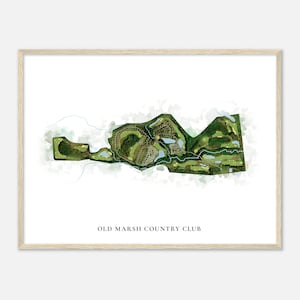 Old Marsh Country Club, Maine - Mappa classica dell'acquerello / Regalo per golfisti, Arte da parete per il golf, Stampa poster di golf, Layout del campo