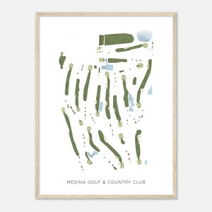 Medina Golf & Country Club, Minnesota - Mappa acquerello moderna / Regalo per golfisti, Arte da parete per golf, Stampa poster di golf, Layout del campo